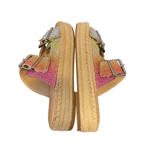 Gianni Bini Tyyla Rainbow Rhinestone Embellished Platforms Sz 8.5 Festival Boho - Picture 8 of 13